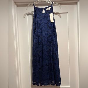 NWT navy blue lace/crochet high neck Francesca’s dress